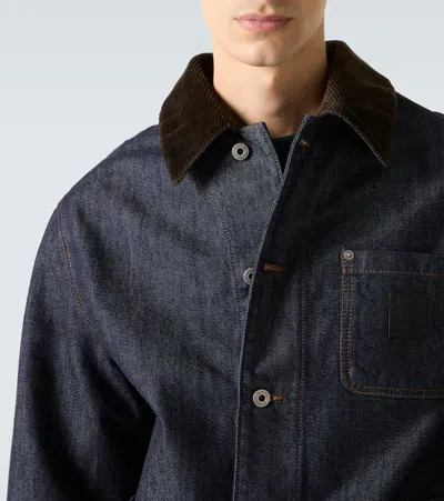 Loewe Corduroy-trimmed Denim Jacket In Blue