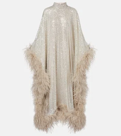 Taller Marmo Casta Diva Disco Feather-trimmed Gown In Neutral