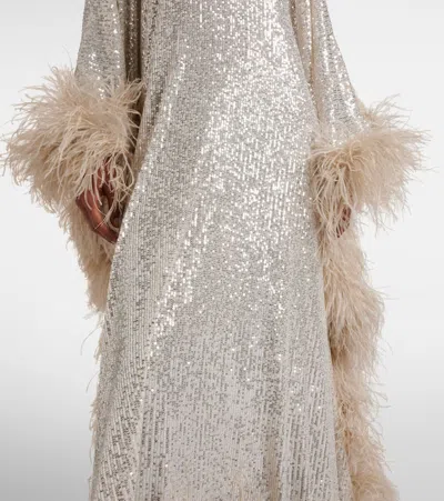 Taller Marmo Casta Diva Disco Feather-trimmed Gown In Neutral