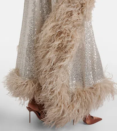 Taller Marmo Casta Diva Disco Feather-trimmed Gown In Neutral