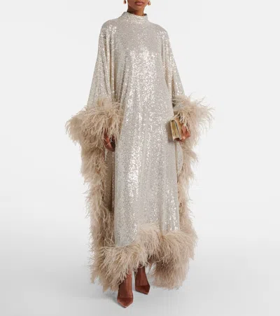Taller Marmo Casta Diva Disco Feather-trimmed Gown In Neutral