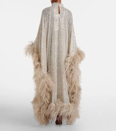 Taller Marmo Casta Diva Disco Feather-trimmed Gown In Neutral