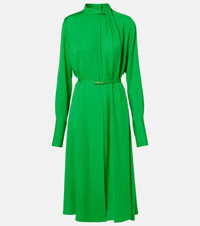 Tom Ford Embellished Belted Pleated Silk-georgette Midi Dress In Green