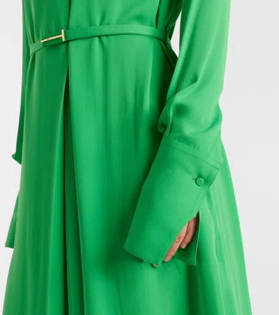 Tom Ford Embellished Belted Pleated Silk-georgette Midi Dress In Green