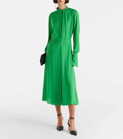 Tom Ford Embellished Belted Pleated Silk-georgette Midi Dress In Green