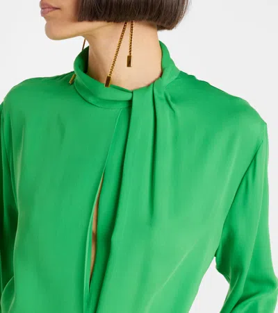 Tom Ford Embellished Belted Pleated Silk-georgette Midi Dress In Green