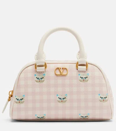 Valentino Gingham Leather Tote Bag In Multi