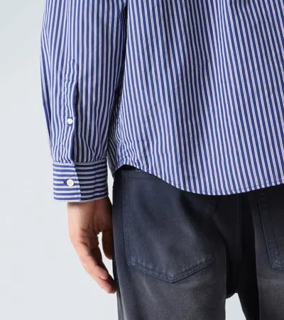 Balenciaga Poplin Shirt Striped Long Sleeves Pocket In Blue