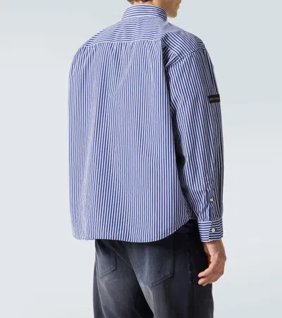 Balenciaga Poplin Shirt Striped Long Sleeves Pocket In Blue