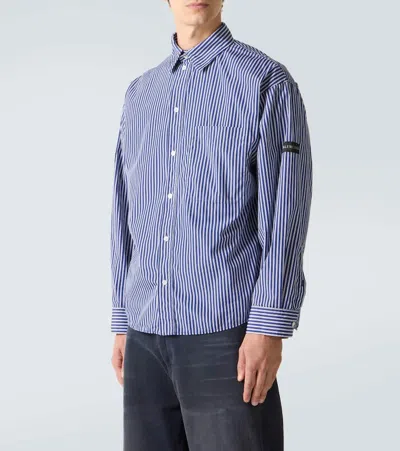 Balenciaga Poplin Shirt Striped Long Sleeves Pocket In Blue