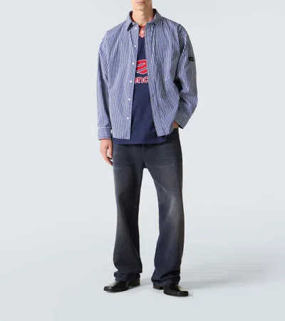 Balenciaga Poplin Shirt Striped Long Sleeves Pocket In Blue