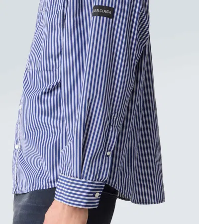 Balenciaga Poplin Shirt Striped Long Sleeves Pocket In Blue