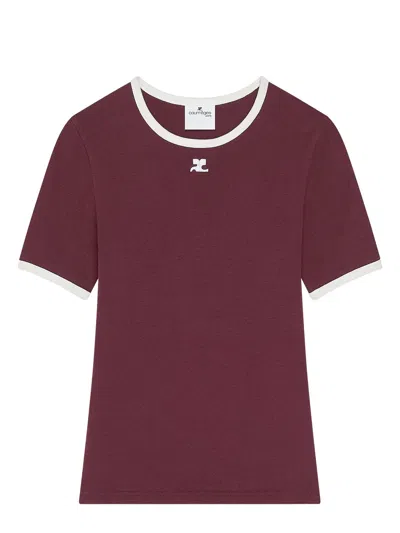Courrèges Courregès Heritage Contrast T-shirt In Burgundy
