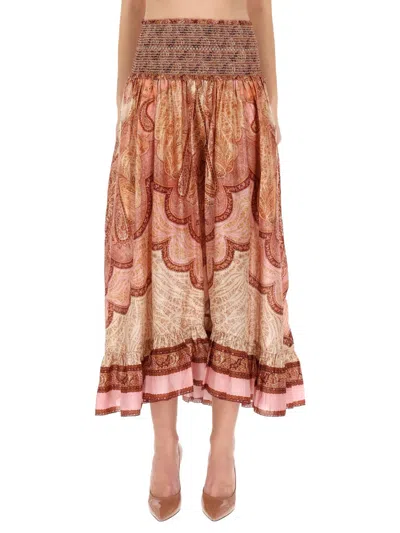Zimmermann Wanderlust Patterned Silk Maxi Skirt In Brown