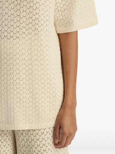 12 Storeez Cotton Knit Polo Top In Neutral