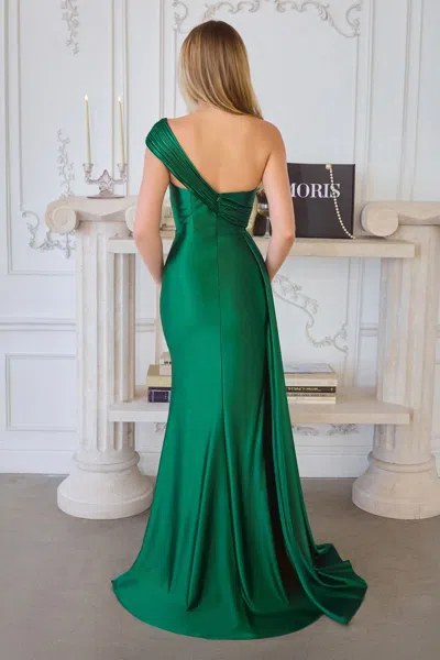 Amoris T817 Long Formal Fitted Slit Evening Prom Dress In Green