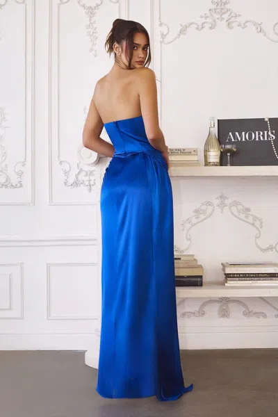 Amoris T215 Prom Fitted Long Formal Slit Evening Dress In Blue