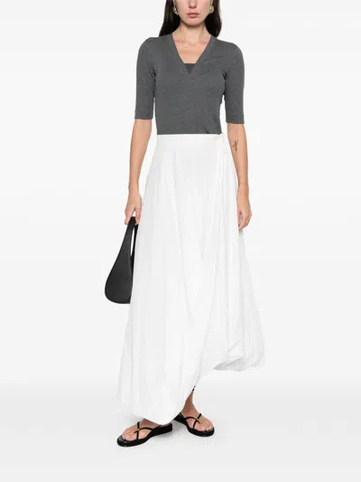 Brunello Cucinelli Cotton V-necked Sweater In Gray