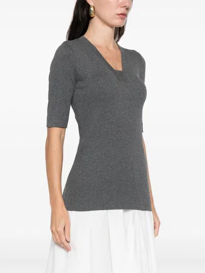 Brunello Cucinelli Cotton V-necked Sweater In Gray