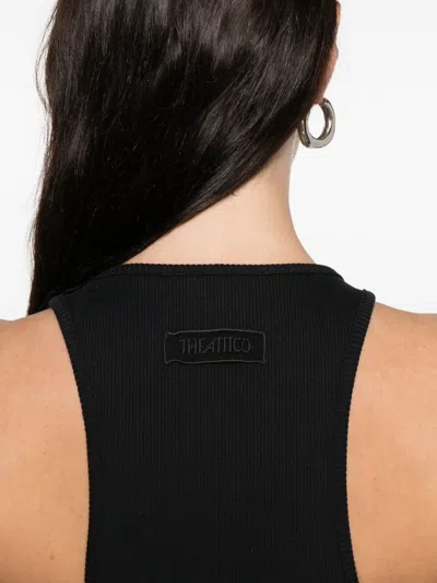 Attico Feather Trim Racerback Mini Dress In Black