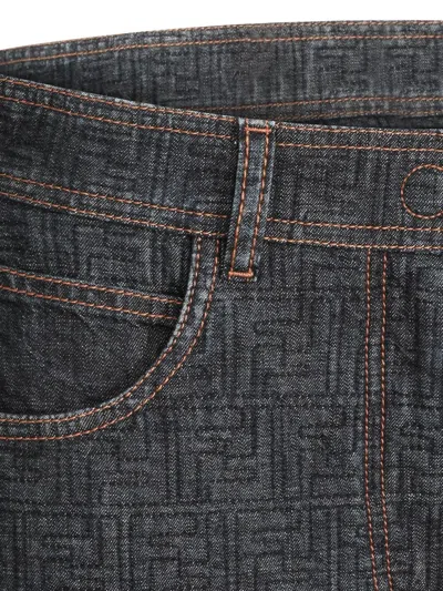 Fendi Flared Midi Denim Skirt With All-over Quilted Ff Motif Clothing In Blue