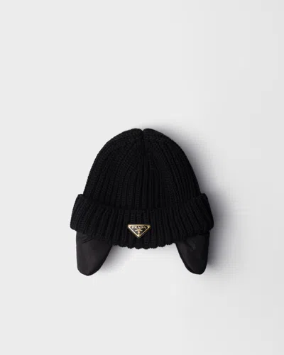 Prada Re-nylon And Knit Cap In Black