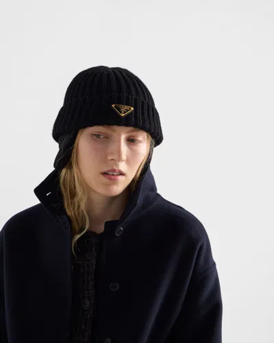 Prada Re-nylon And Knit Cap In Black