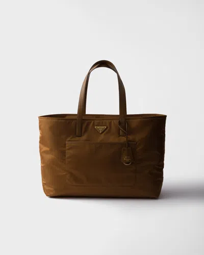 Prada Re-edition 1978 Large Re-nylon And Saffiano Leather Tote Bag In Brown