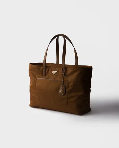 Prada Re-edition 1978 Large Re-nylon And Saffiano Leather Tote Bag In Brown