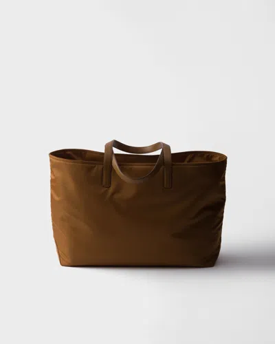 Prada Re-edition 1978 Large Re-nylon And Saffiano Leather Tote Bag In Brown