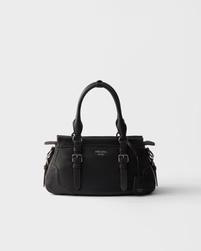 Prada Large Leather Tote Bag In Black