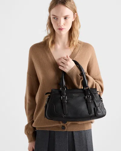 Prada Large Leather Tote Bag In Black