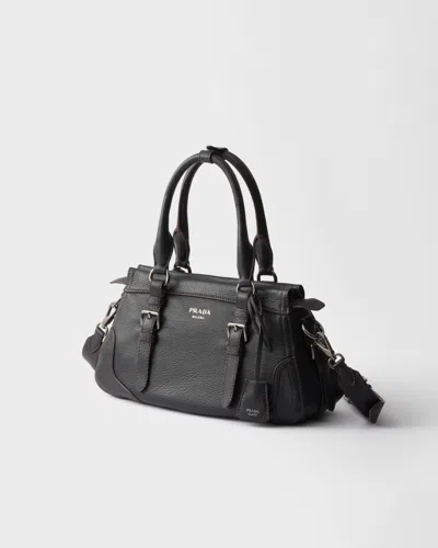 Prada Large Leather Tote Bag In Black