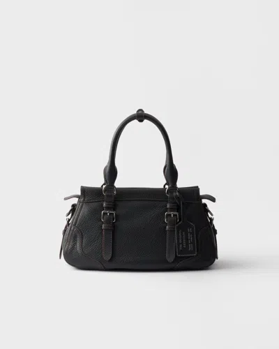Prada Large Leather Tote Bag In Black