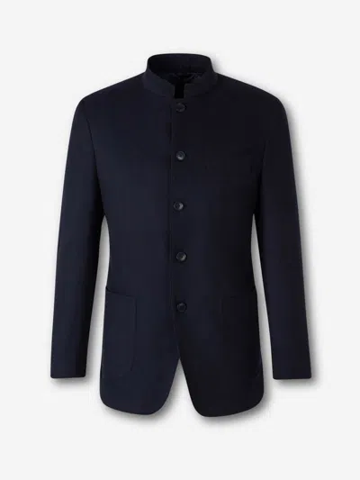 Atelier Munro Mandarin-collar Button Wool Jacket In Blue