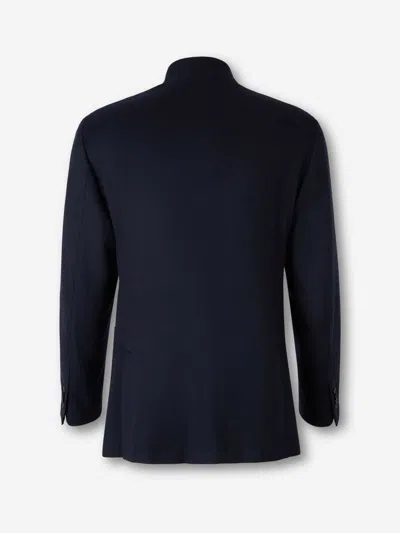 Atelier Munro Mandarin-collar Button Wool Jacket In Blue