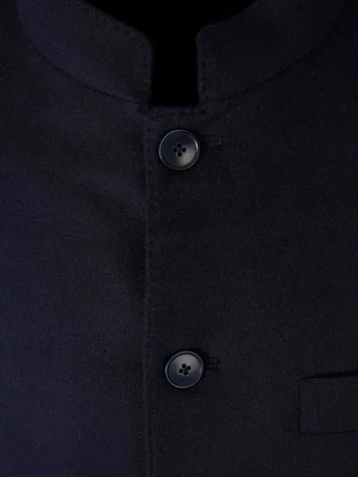 Atelier Munro Mandarin-collar Button Wool Jacket In Blue
