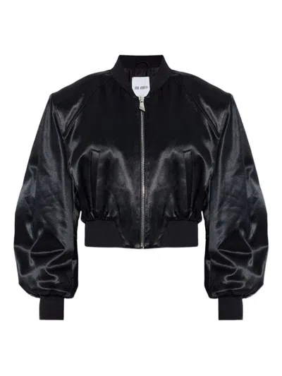 Attico Stylish Cropped Bomber Jacket With Long Sleeves In Black