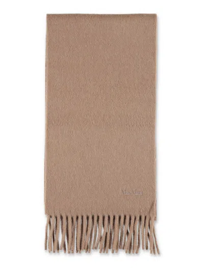 Max Mara Wool Scarf With Embroidered Logo In Brown