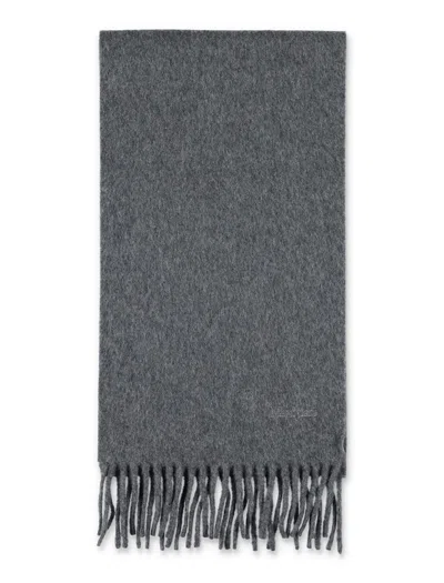 Max Mara Wool Scarf With Embroidered Logo In Gray