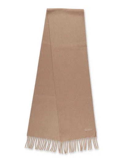 Max Mara Wool Scarf With Embroidered Logo In Brown