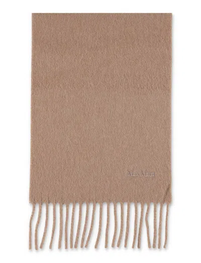 Max Mara Wool Scarf With Embroidered Logo In Brown
