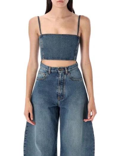 Alaïa Cropped Denim Top With Structured Silhouette In Blue