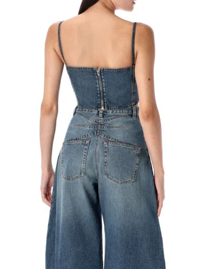 Alaïa Cropped Denim Top With Structured Silhouette In Blue