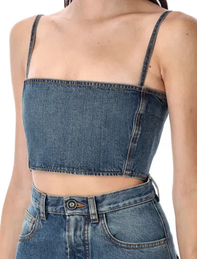 Alaïa Cropped Denim Top With Structured Silhouette In Blue