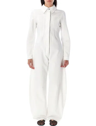 Alaïa Round Denim Jumpsuit In White