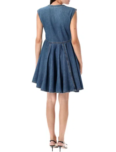 Alaïa Denim Wrap Mini Dress In Blue