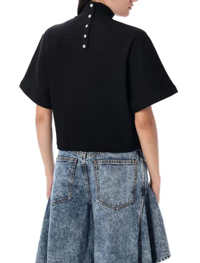 Alaïa High Neck Ribbed Cotton T-shirt In Black