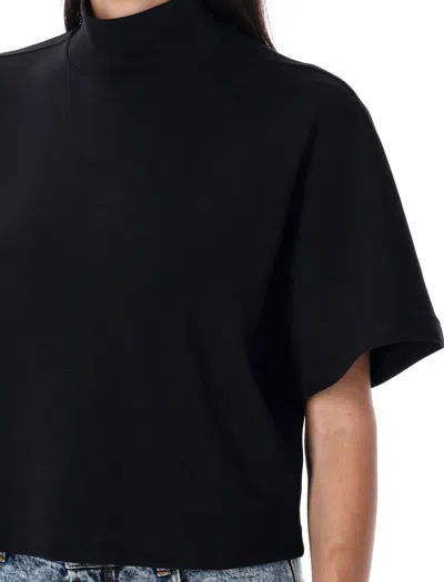 Alaïa High Neck Ribbed Cotton T-shirt In Black