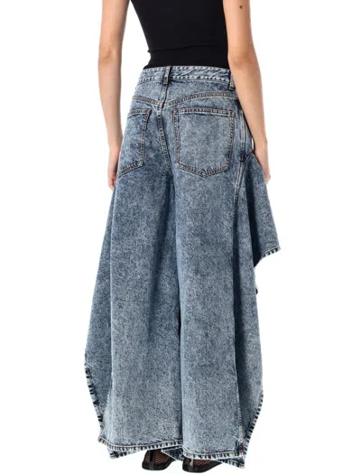 Alaïa Wide Leg Ruffle Hem Cotton Trousers In Blue